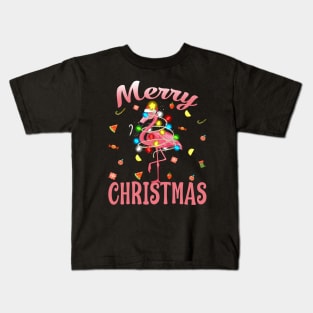 Flamingo in Santa Hat Christmas In July Kids T-Shirt